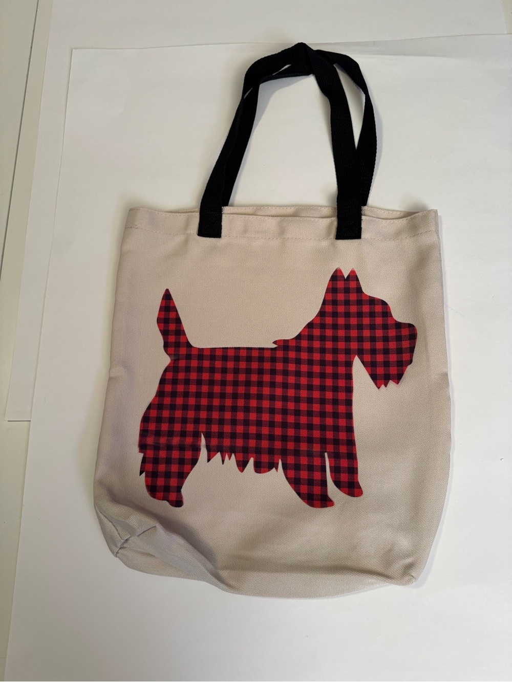 Scottish Terrier Canvas Dog Silhouette Tote Bag with Red Plaid Scottie - Picture 3 of 8